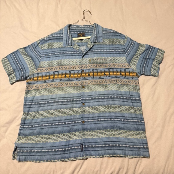 Woolrich Blue and Yellow Fishing Patterned Casual Shirt - Picture 7 of 9